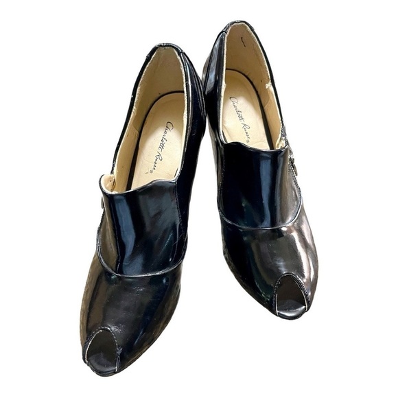 CHARLOTTE RUSSE, BLACK PATENT LEATHER HEELS. ATTRACTIVE ZIP UP CLOSURE. SIZE 8 - Picture 6 of 8